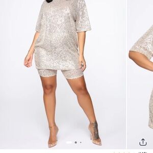 Fashion Nova Silver Sequin Set